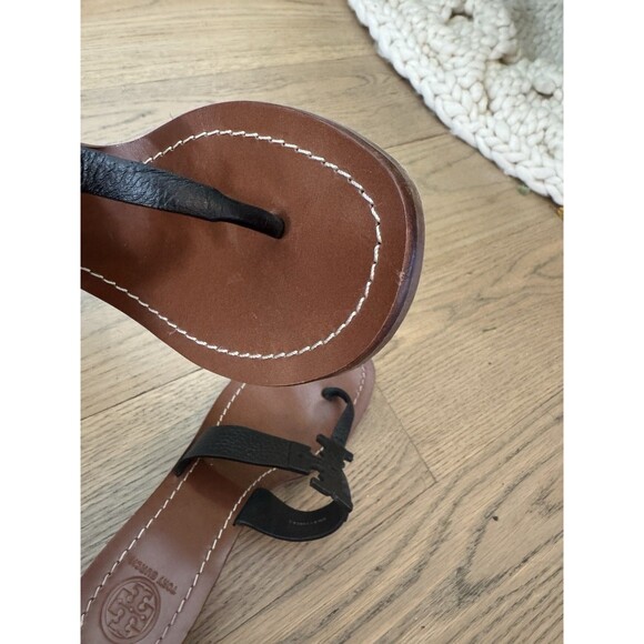 Tory Burch Moore Block Heel Black Leather Thong Sandals - Size 8M - Excellent - Picture 8 of 12